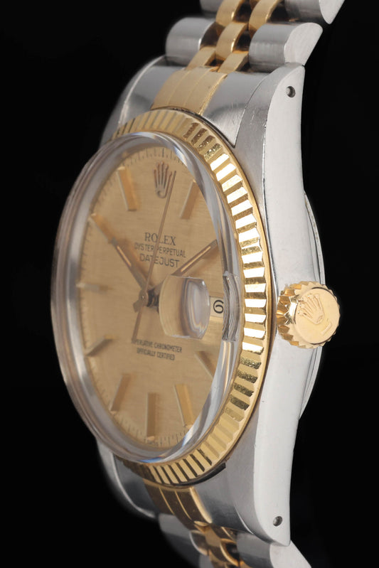 Preowned vintage Rolex Datejust 16013 'Linen Dial' 36mm Two-Tone Jubilee Circa 1984 | Crown Vintage Watches
