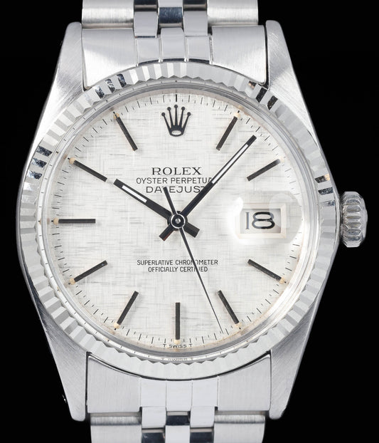 Preowned vintage Rolex Datejust 16014 'Linen Dial'  36MM 1985 | Crown Vintage Watches