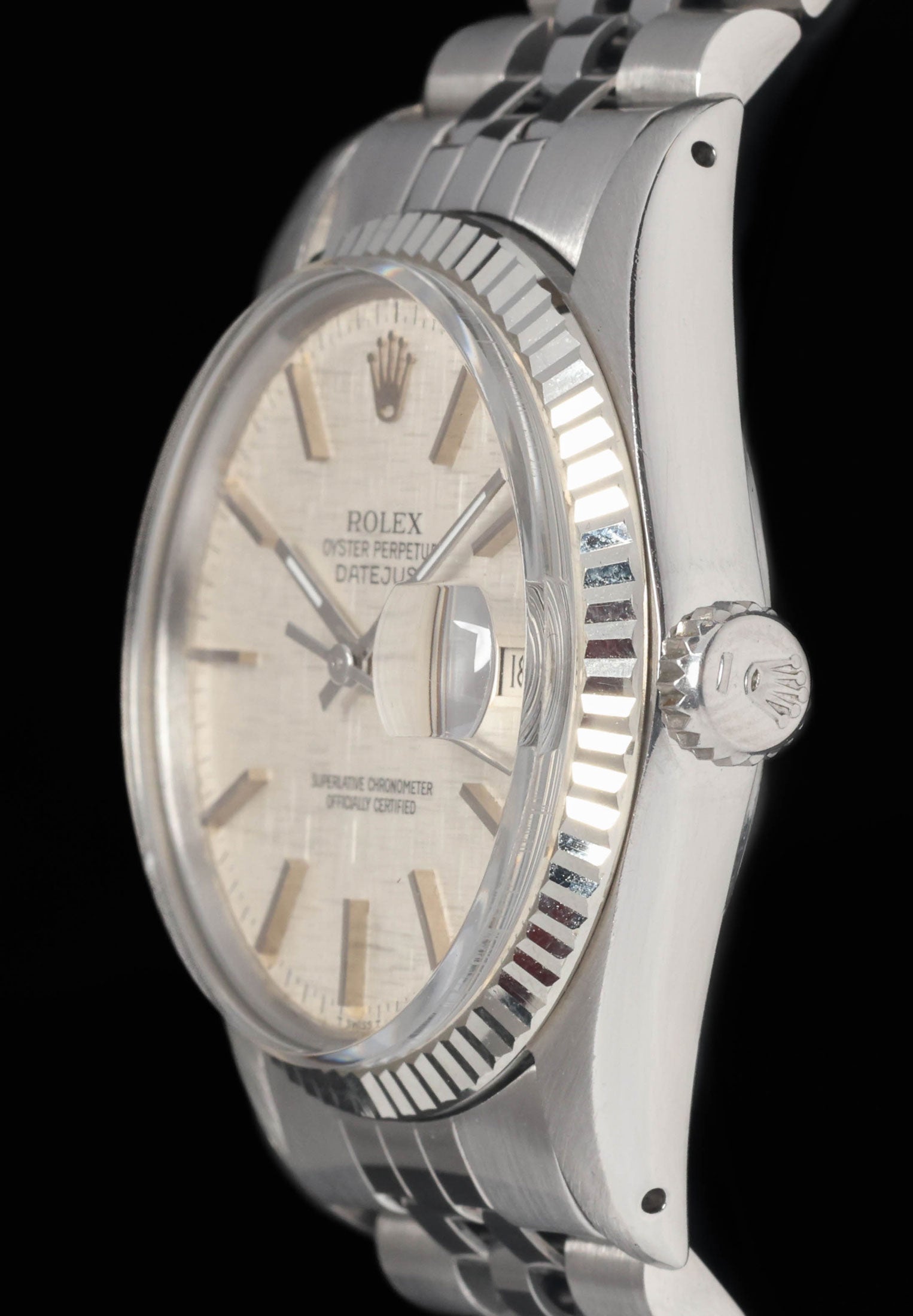 Preowned vintage Rolex Datejust 16014 'Linen Dial'  36MM 1985 | Crown Vintage Watches