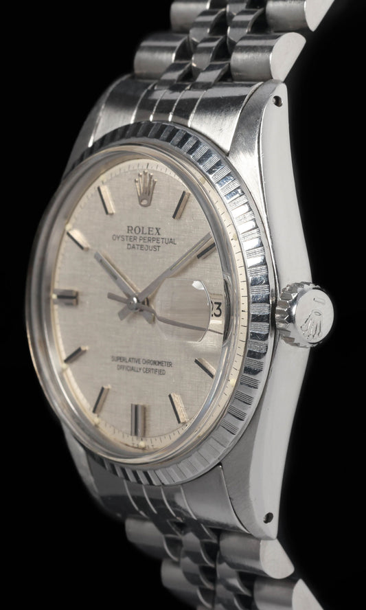 Preowned vintage Rolex Datejust 1603 'Linen Dial' 36mm 1973 | Crown Vintage Watches
