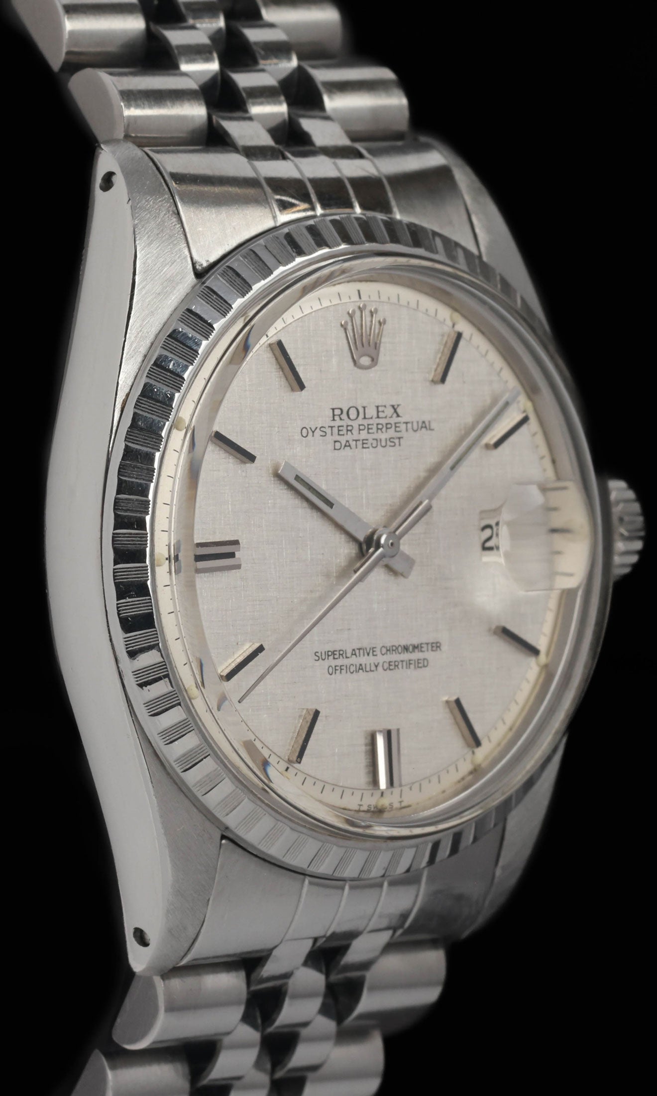 Preowned vintage Rolex Datejust 1603 'Linen Dial' 36mm 1973 | Crown Vintage Watches