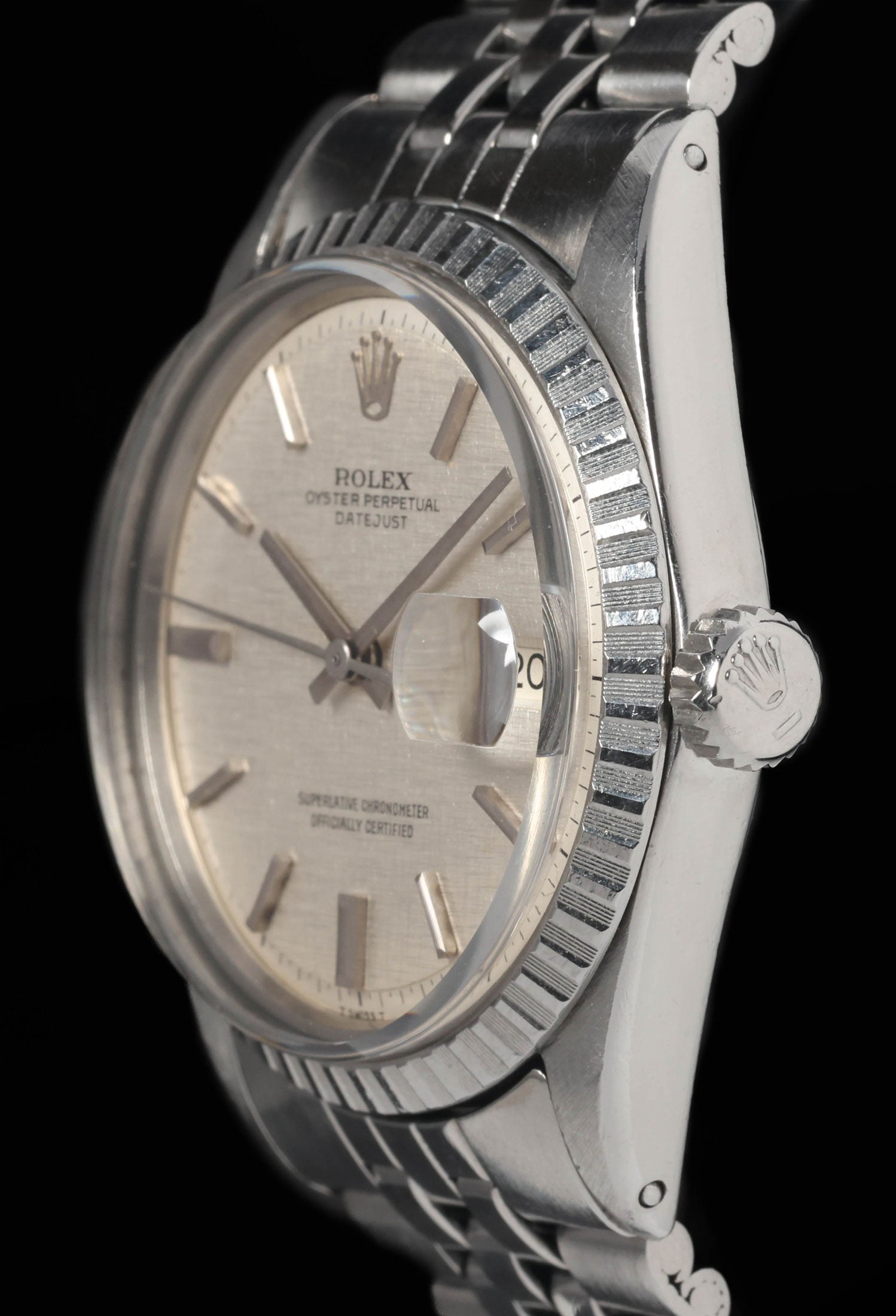 Pre-owned vintage Rolex Datejust 1603 'Linen-dial' 36mm 1973 | Crown Vintage Watches