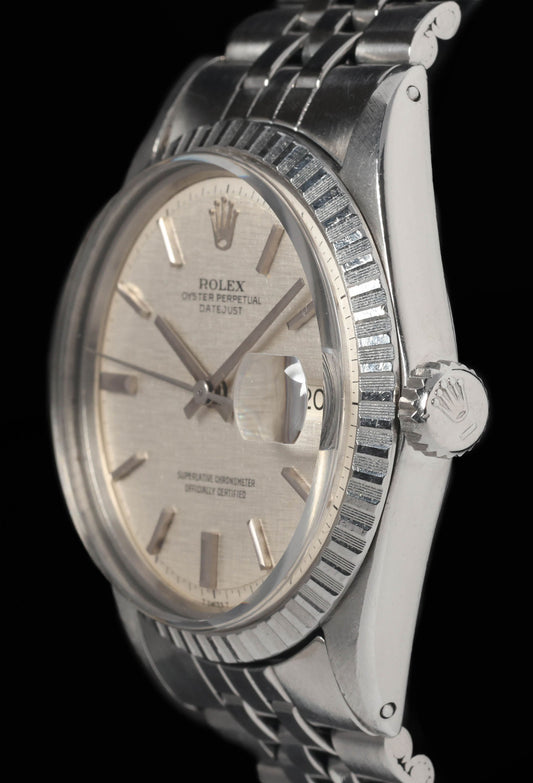 Pre-owned vintage Rolex Datejust 1603 'Linen-dial' 36mm 1973 | Crown Vintage Watches