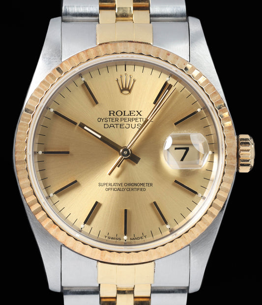 Preowned vintage Rolex Datejust 16233 Champagne Dial 36MM 1993| Crown Vintage Watches