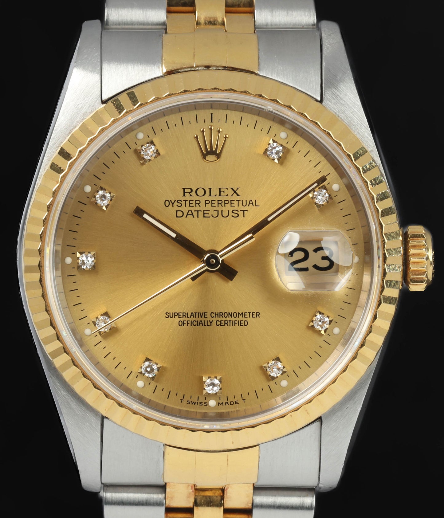 Pre-owned vintage Rolex Datejust 16233G 36MM Champagne Diamond Dial 1993 | Crown Vintage Watches
