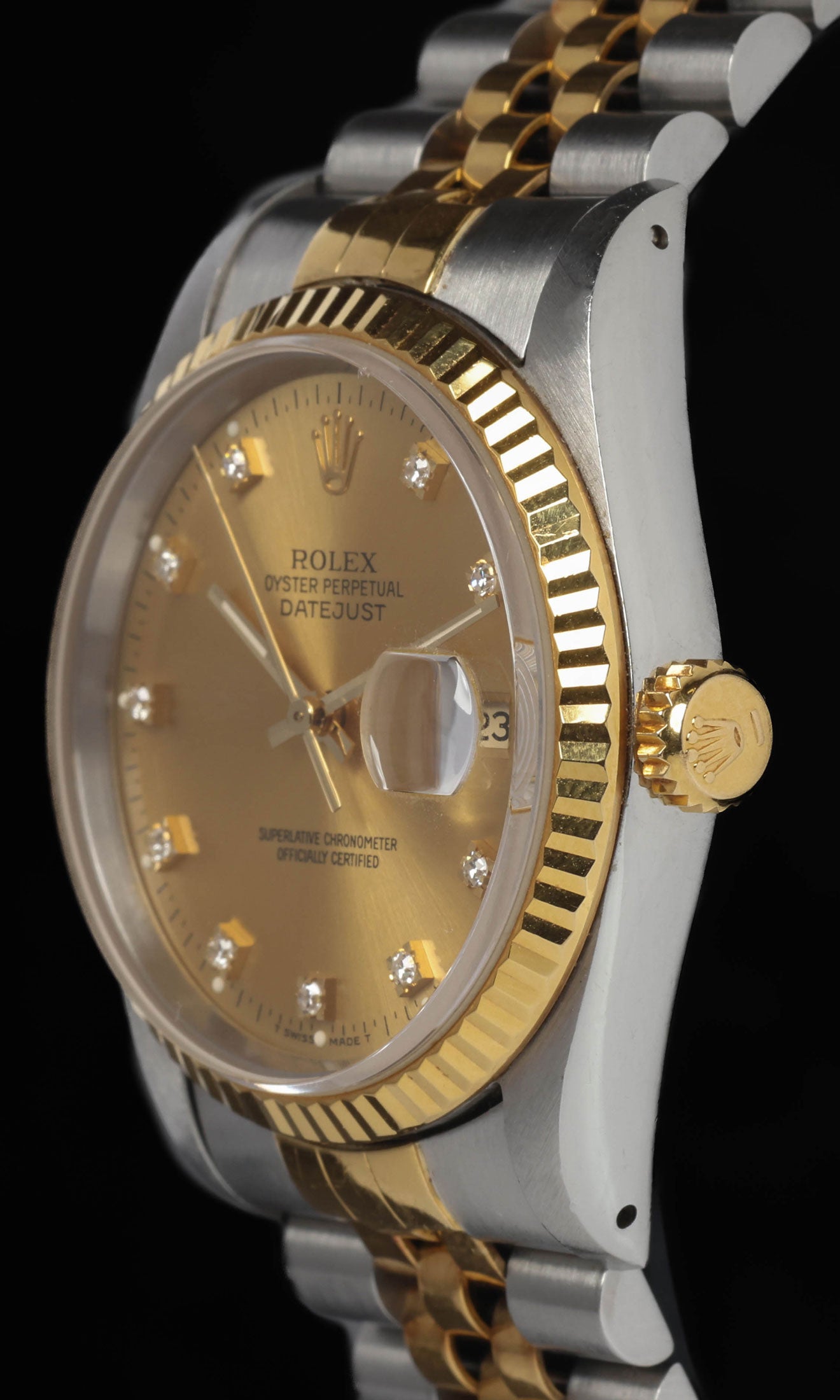 Pre-owned vintage Rolex Datejust 16233G 36MM Champagne Diamond Dial 1993 | Crown Vintage Watches