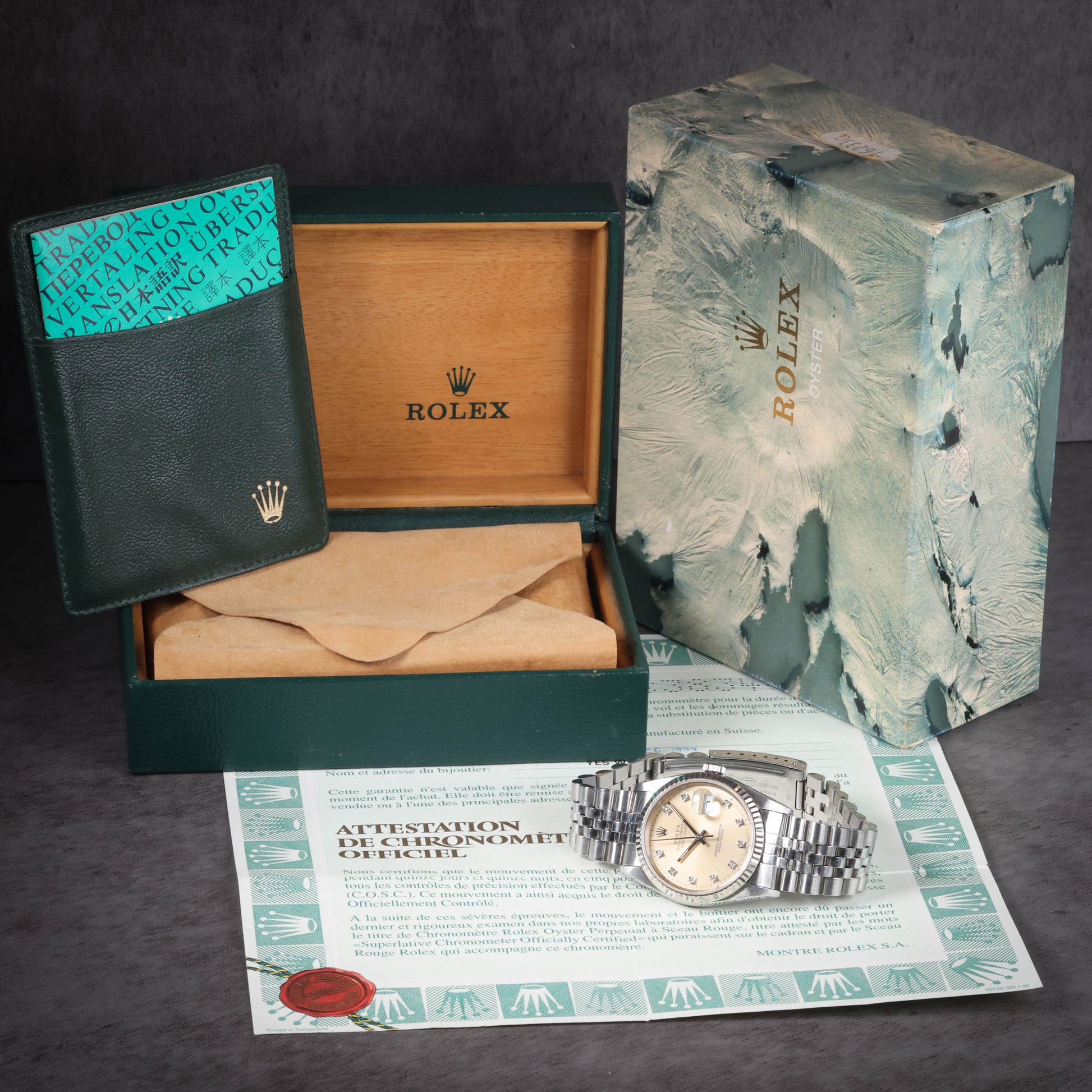 Preowned vintage Rolex Datejust 16234 Diamond Dial 36mm 1993 Box & Papers | Crown Vintage Watches