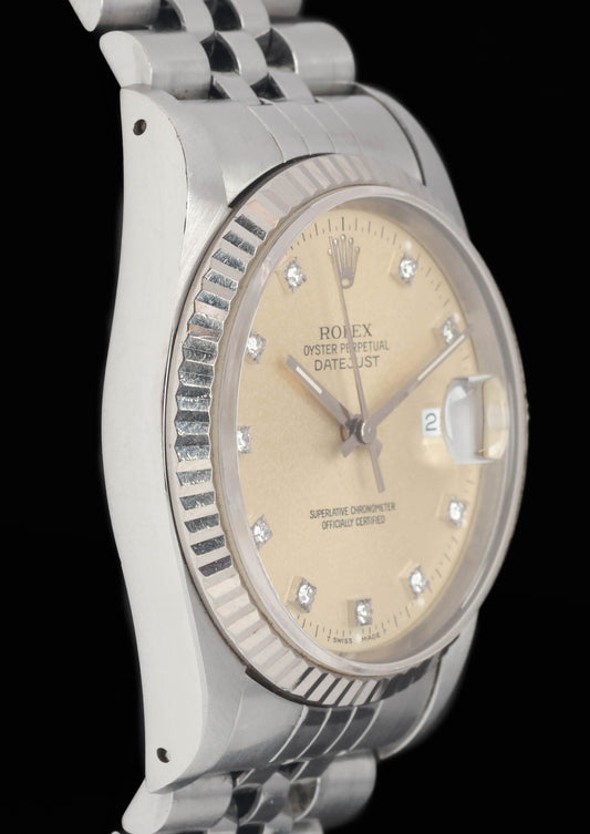 Preowned vintage Rolex Datejust 16234 Diamond Dial 36mm 1993 Box & Papers | Crown Vintage Watches