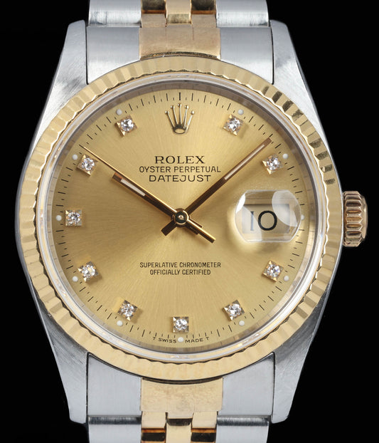 Preowned vintage Rolex Datejust 16233 Diamond Dial 36mm 1991  | Crown Vintage Watches