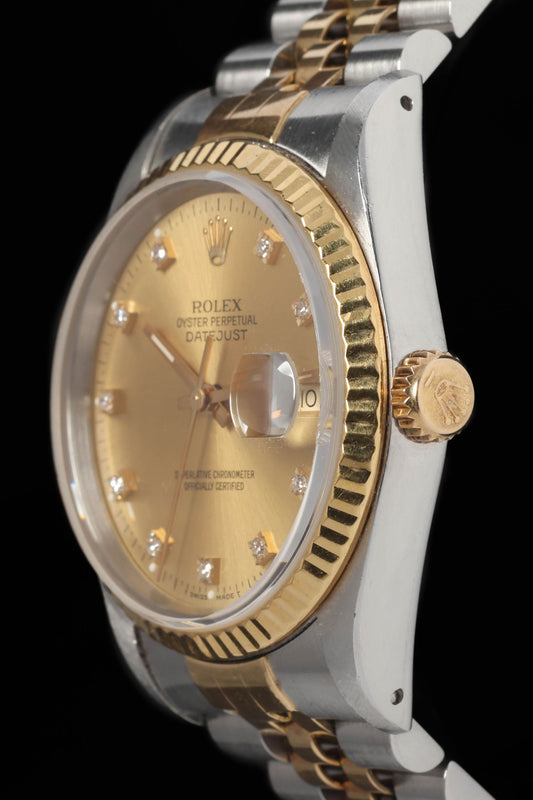 Preowned vintage Rolex Datejust 16233 Diamond Dial 36mm 1991  | Crown Vintage Watches
