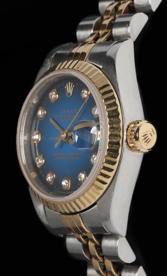 Pre-owned vintage Rolex Datejust 69173 Blue Vignette Dial 26MM 1996 | Crown Vintage Watches