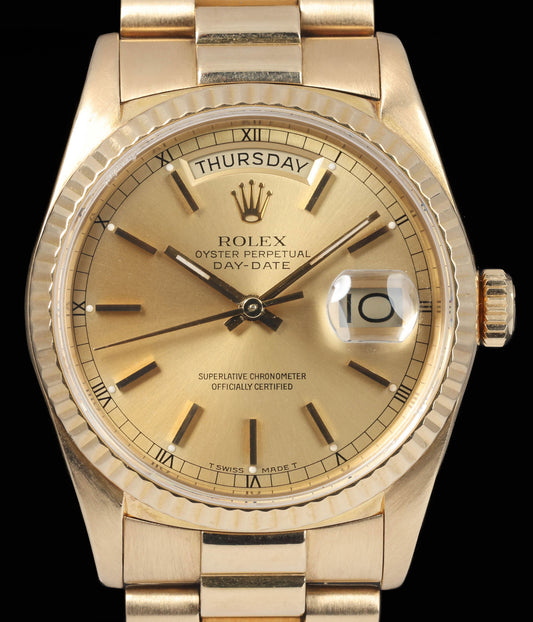 Pre-owned vintage Rolex Day Date 18238 Champagne Dial 36MM 1988 | Crown Vintage Watches