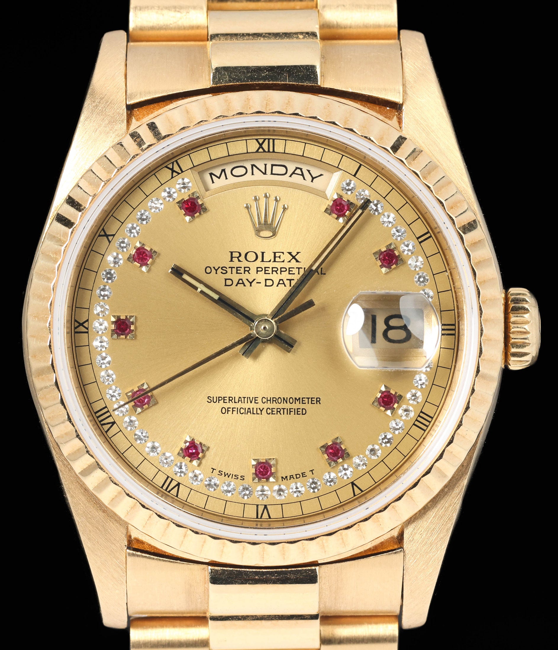 Preowned vintage Rolex Day Date 18238 Ruby String Dial 36MM 1990s | Crown Vintage Watches