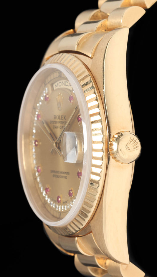 Preowned vintage Rolex Day Date 18238 Ruby String Dial 36MM 1990s | Crown Vintage Watches