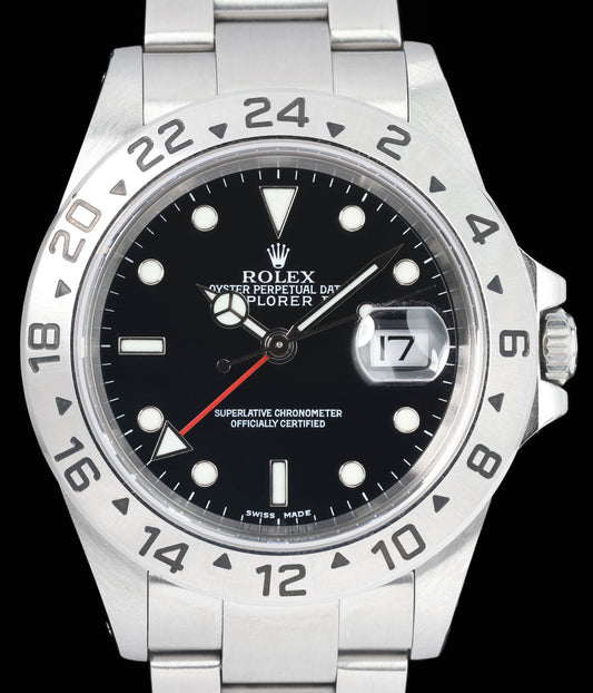 Preowned vintage Rolex Explorer II 16570 Black 40mm 2002 Box & Papers | Crown Vintage Watches