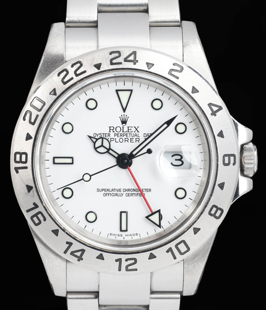 Preowned vintage Rolex Explorer II 16570 Polar 40mm 2004 Full Set| Crown Vintage Watches