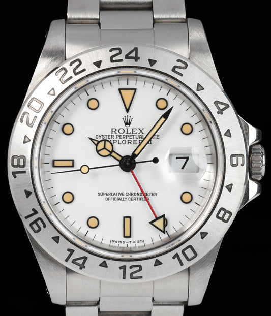 Pre-owned vintage Rolex Explorer II 16570 Polar 'Pumpkin Dial' 40mm | Crown Vintage Watches