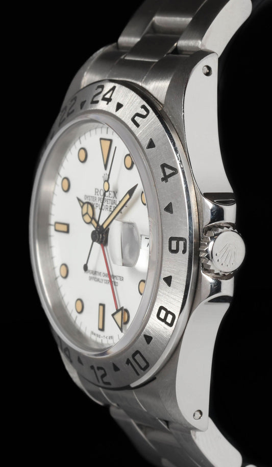 Pre-owned vintage Rolex Explorer II 16570 Polar 'Pumpkin Dial' 40mm | Crown Vintage Watches
