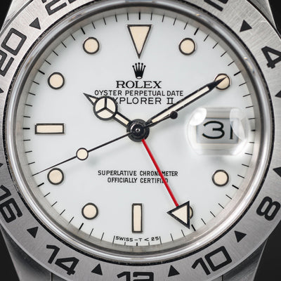 Pre-owned vintage Rolex Explorer II Polar 16550 'Rail Dial' 40MM 1987 | Crown Vintage Watches