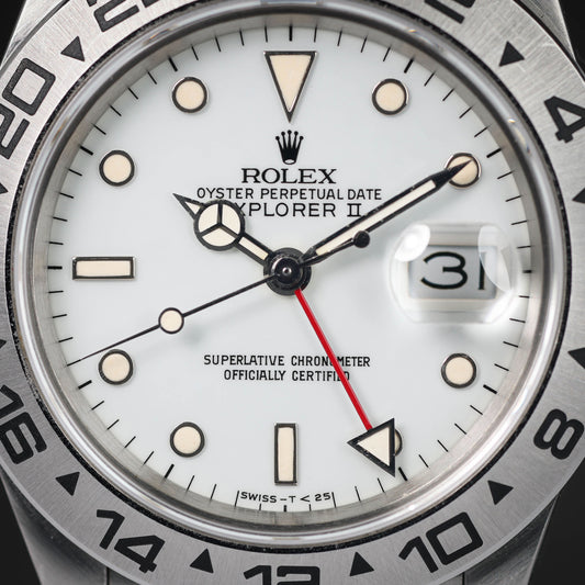 Pre-owned vintage Rolex Explorer II Polar 16550 'Rail Dial' 40MM 1987 | Crown Vintage Watches