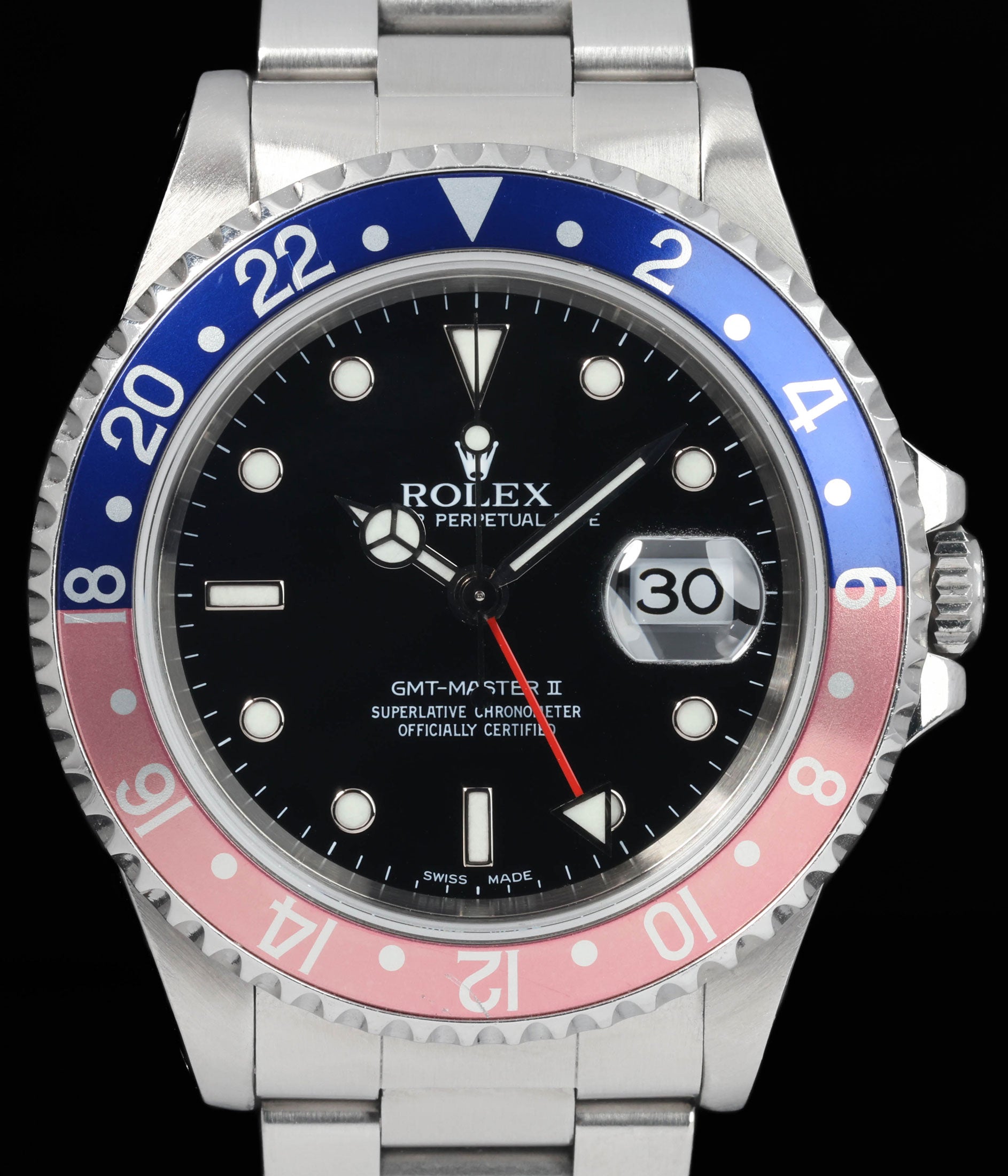 Pre-owned vintage Rolex GMT Master II 16710 'Pink Lady' 40mm 1999 | Crown Vintage Watches