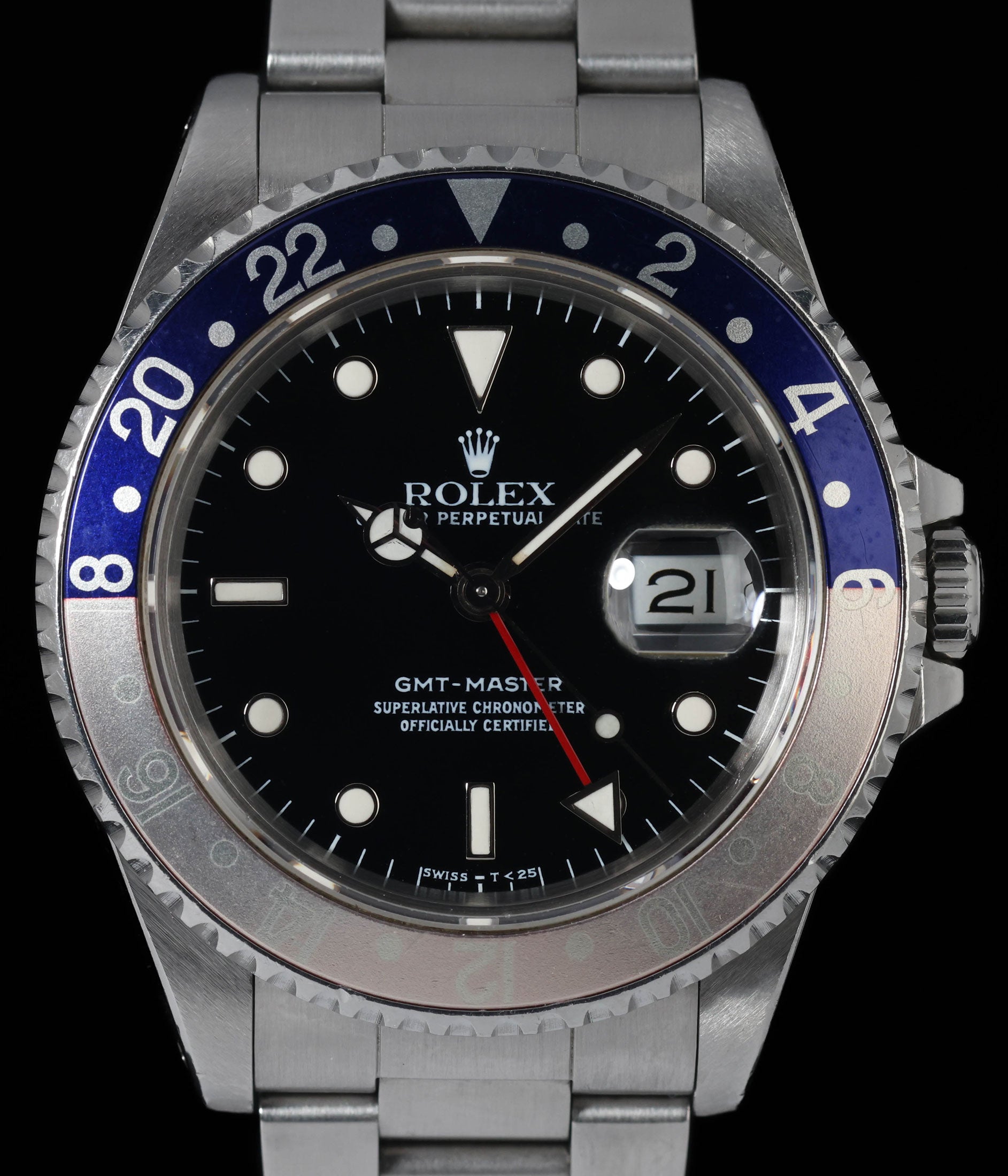 Pre-owned vintage Rolex GMT Master 16700 'Pepsi' Fat Font 40mm 1989 | Crown Vintage Watches