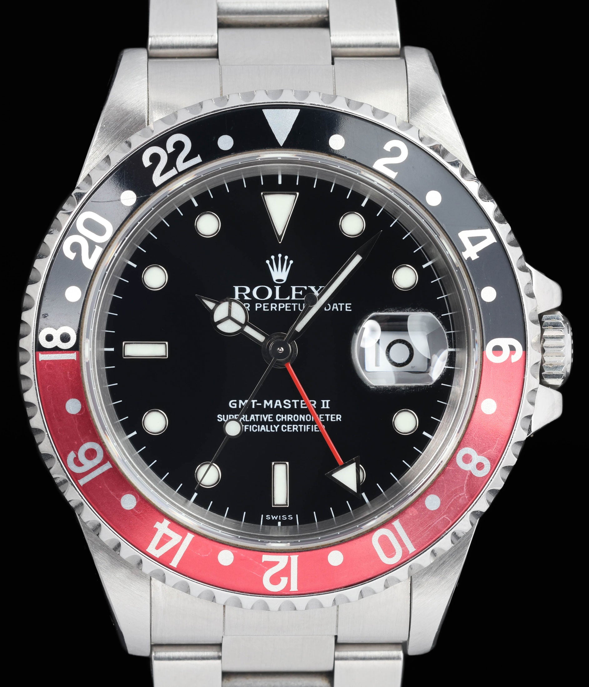 Preowned vintage Rolex GMT Master 16710 'Swiss Only' Coke 40MM 1999 Box & Papers | Crown Vintage Watches