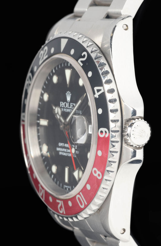 Preowned vintage Rolex GMT Master 16710 'Swiss Only' Coke 40MM 1999 Box & Papers | Crown Vintage Watches