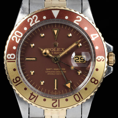 Pre-owned vintage Rolex GMT Master 1675/3 'Root Beer' 40mm 1969 | Crown Vintage Watches