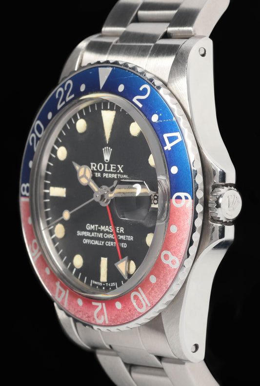 Preowned vintage Rolex GMT Master 1675 MK1 Zinc Sulfide 'Pepsi' 40MM 1967 | Crown Vintage Watches