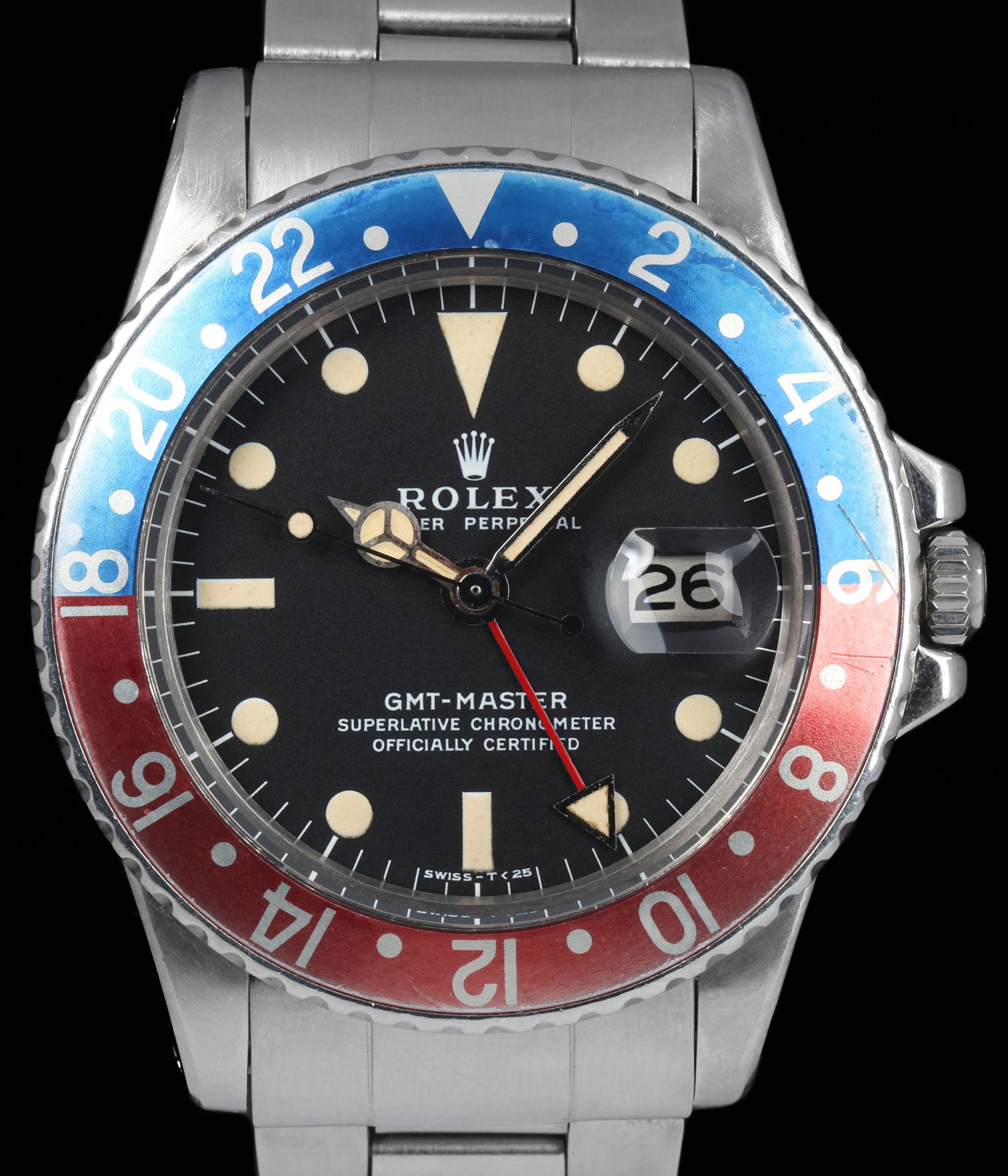 Pre-owned vintage Rolex GMT Master 1675 'MK2 dial' 40mm 1973  | Crown Vintage Watches
