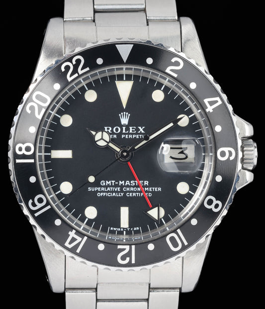 Preowned vintage Rolex GMT Master 1675 'Mk 2' 40mm 1977 | Crown Vintage Watches