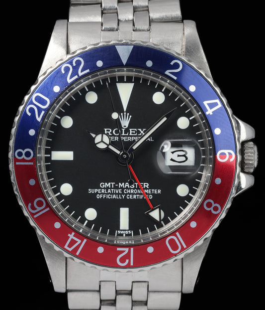Pre-owned vintage Rolex GMT Master 1675 'Pepsi' 40MM 1978 | Crown Vintage Watches
