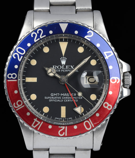 Pre-owned vintage Rolex GMT Master 1675 'Pepsi' 40mm 1979 | Crown Vintage Watches