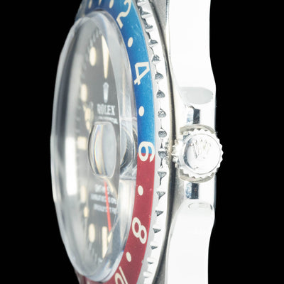 Preowned vintage Rolex GMT Master 1675 Pepsi 'Mk1' Tropical 40mm 1966 | Crown Vintage Watches