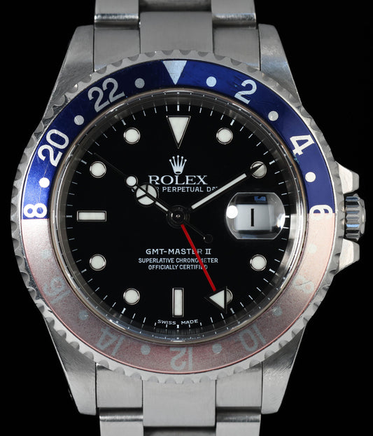 Pre-owned vintage Rolex GMT Master II 16710 40MM 2000 Box & Papers | Crown Vintage Watches