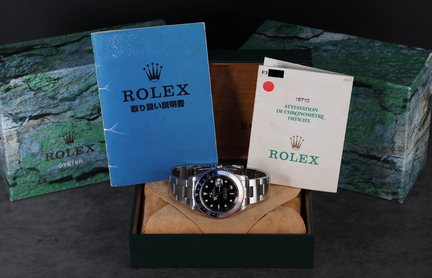 Pre-owned vintage Rolex GMT Master II 16710 40MM 2000 Box & Papers | Crown Vintage Watches