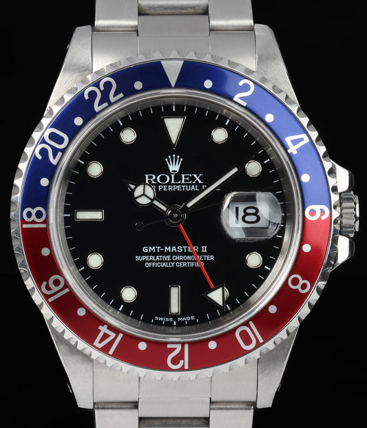 Pre-owned vintage Rolex GMT Master II 16710 'Pepsi' 40MM 1999 Box & Papers | Crown Vintage Watches