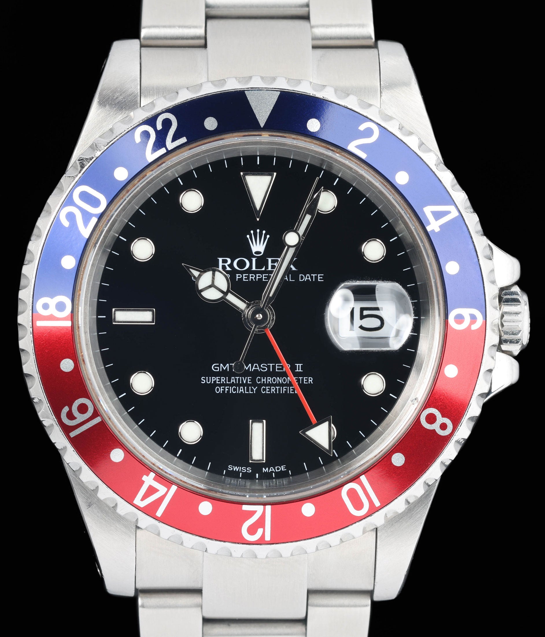 Preowned vintage Rolex GMT Master II 16710 'Pepsi' 40MM 2002 Box & Papers | Crown Vintage Watches