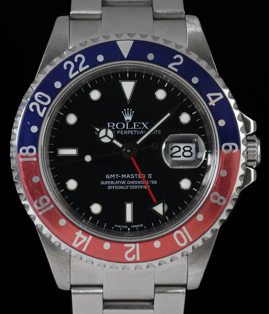 Pre-owned vintage Rolex GMT Master II 16710 'Pepsi' 40MM 2004 Box & Papers | Crown Vintage Watches