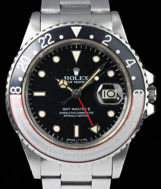 Pre-owned vintage Rolex GMT Master II 16760 'Fat Lady' Spider Dial 40MM  | Crown Vintage Watches