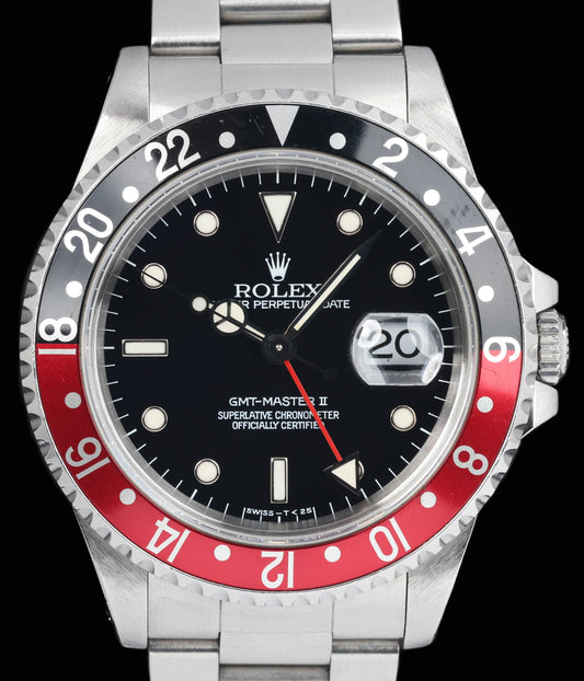 Preowned vintage Rolex GMT Master II 'Coke' 16710 40MM 1996 Box & Papers | Crown Vintage Watches