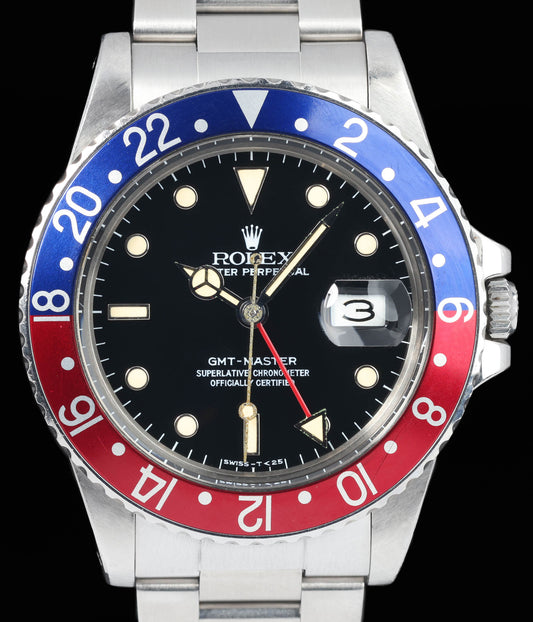 Preowned vintage Rolex GMT Master 'Pepsi' Spider Dial 40mm 16750 1984 Box & Papers | Crown Vintage Watches