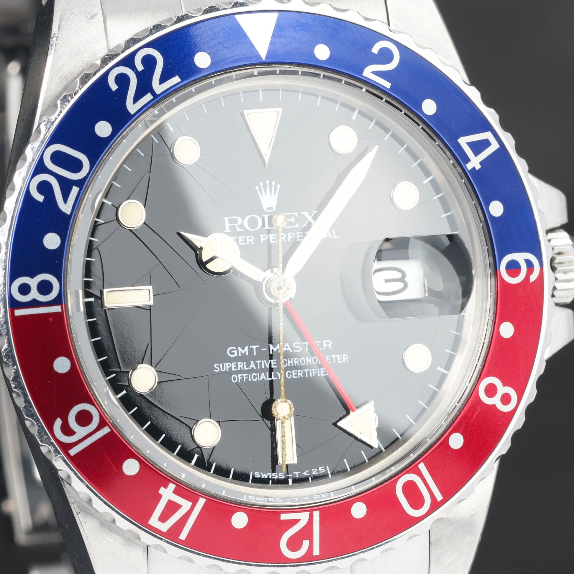 Preowned vintage Rolex GMT Master 'Pepsi' Spider Dial 40mm 16750 1984 Box & Papers | Crown Vintage Watches