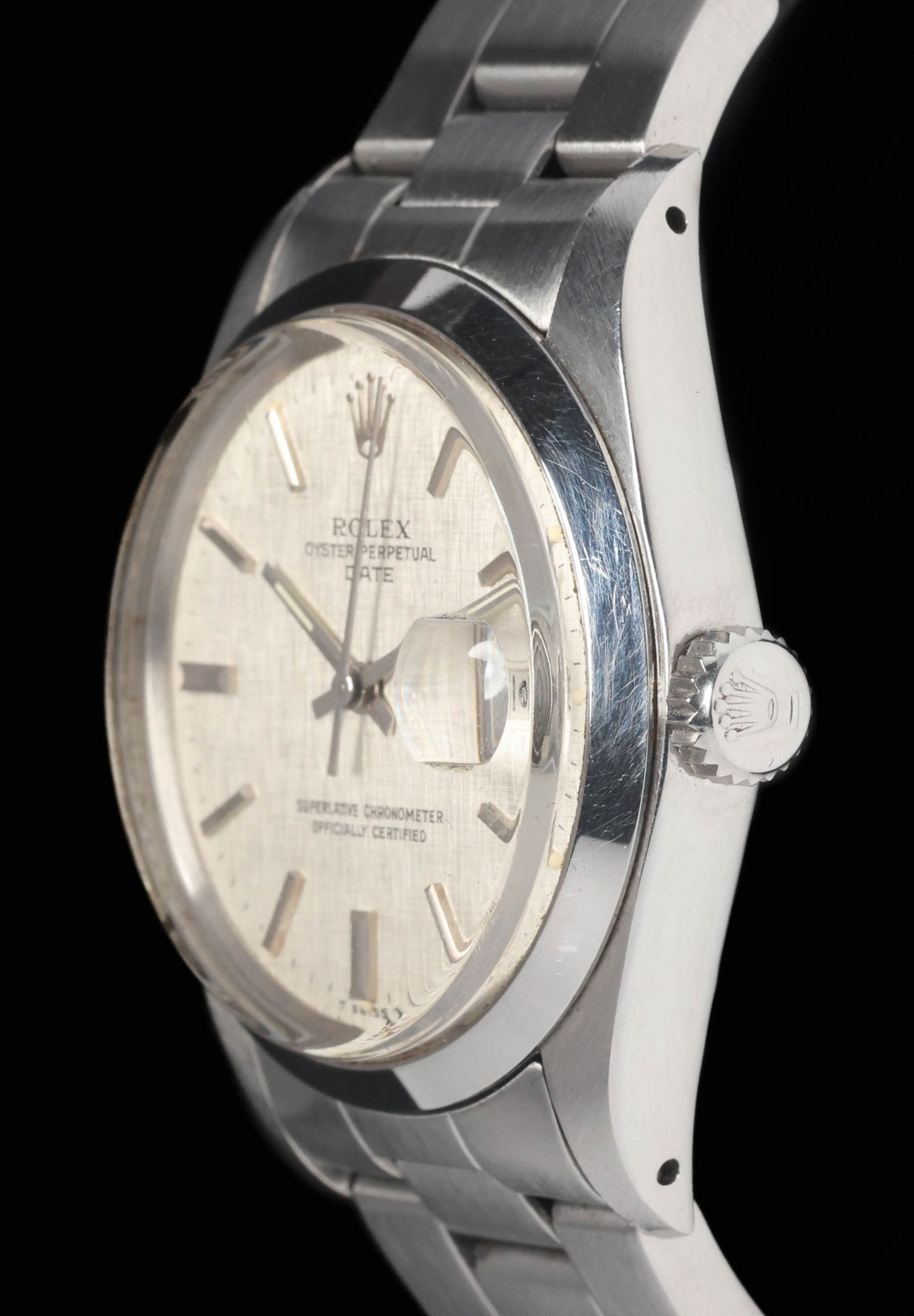 Preowned vintage Rolex Oyster Perpetual 1500 'Linen Dial 34mm 1975 | Crown Vintage Watches