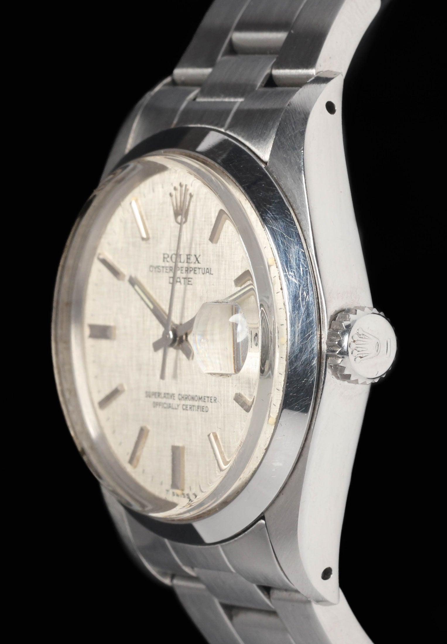 Preowned vintage Rolex Oyster Perpetual 1500 'Linen Dial 34mm 1975 | Crown Vintage Watches