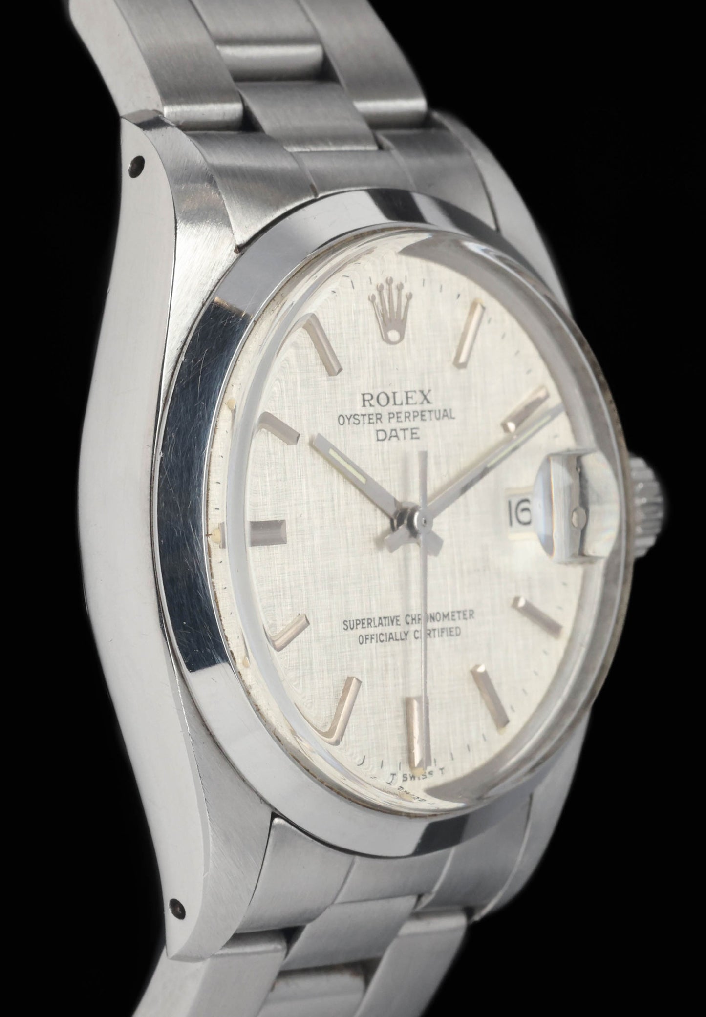 Preowned vintage Rolex Oyster Perpetual 1500 'Linen Dial 34mm 1975 | Crown Vintage Watches