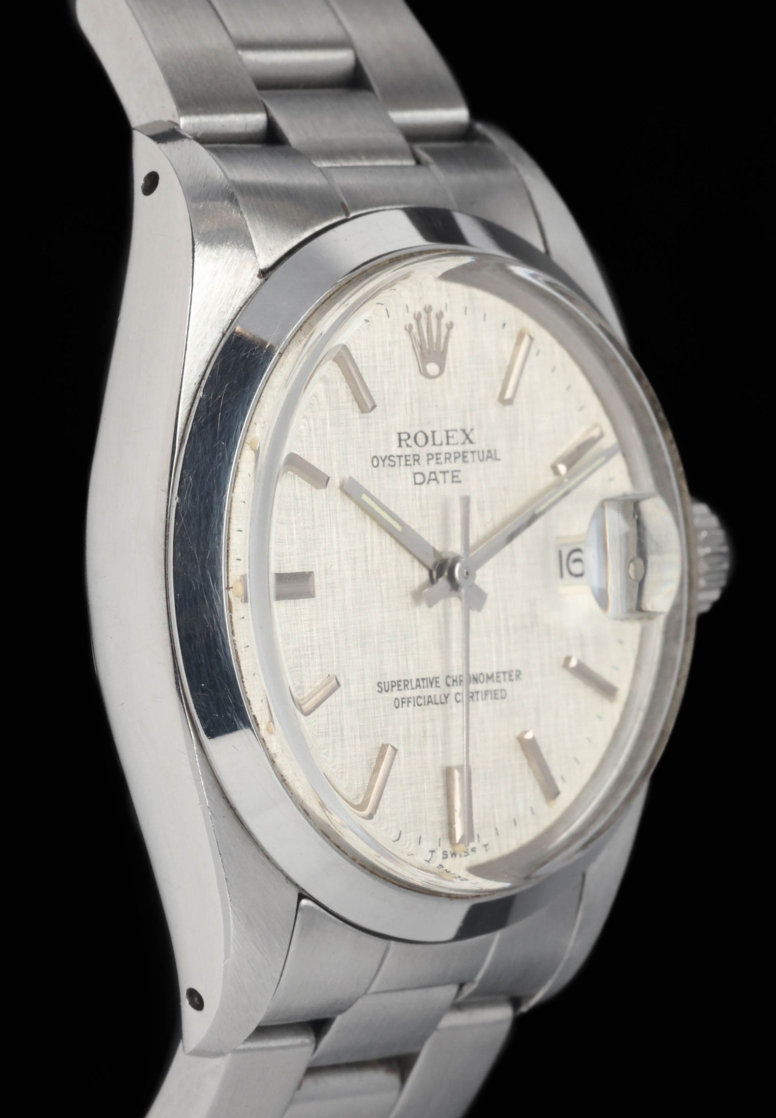 Preowned vintage Rolex Oyster Perpetual 1500 'Linen Dial 34mm 1975 | Crown Vintage Watches