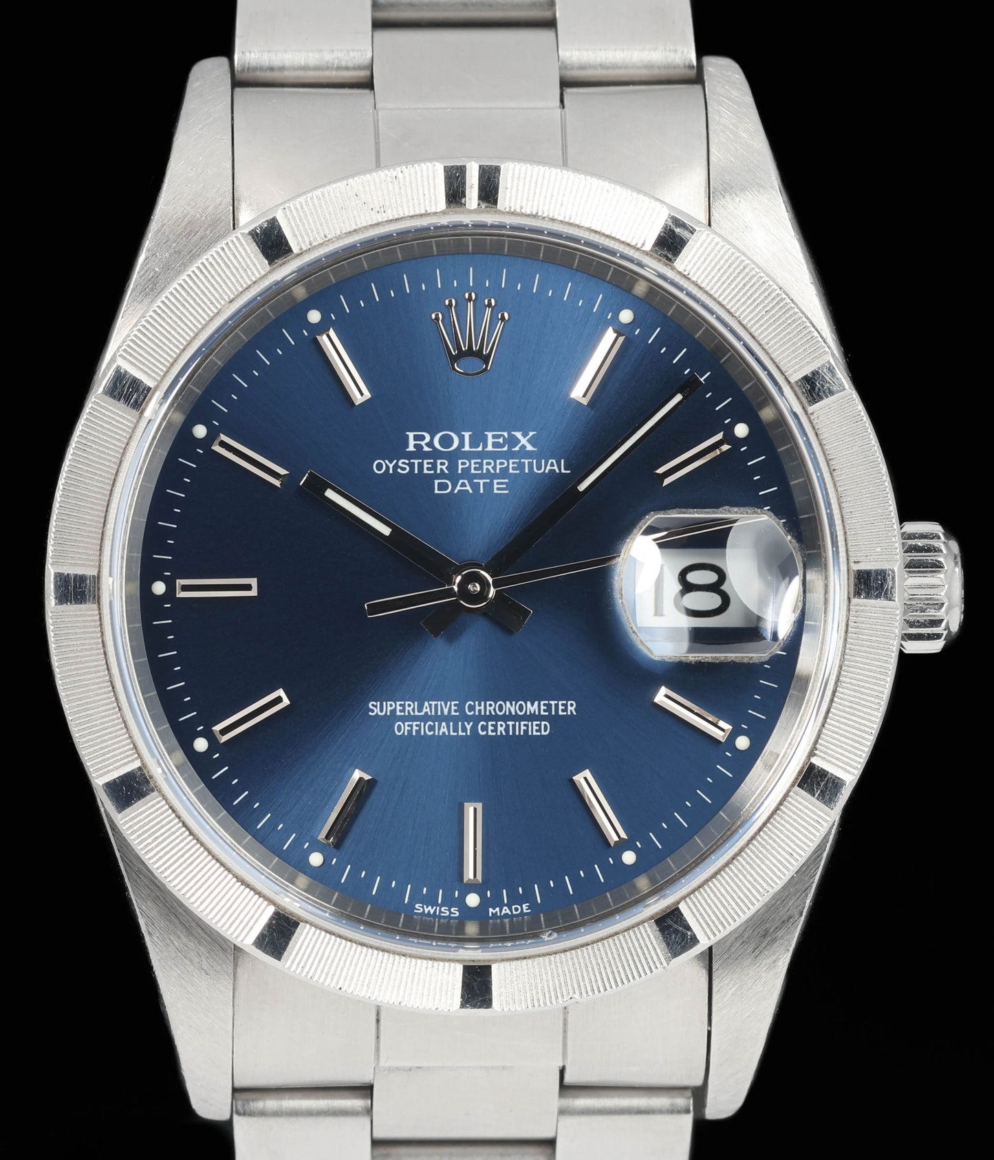 Preowned vintage Rolex Oyster Perpetual Date 15210 Blue Dial 34MM 1990s | Crown Vintage Watches