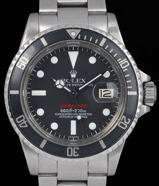 Pre-owned vintage Rolex Submariner 1680 'Red' 1972 lumivova service dial | Crown Vintage Watches